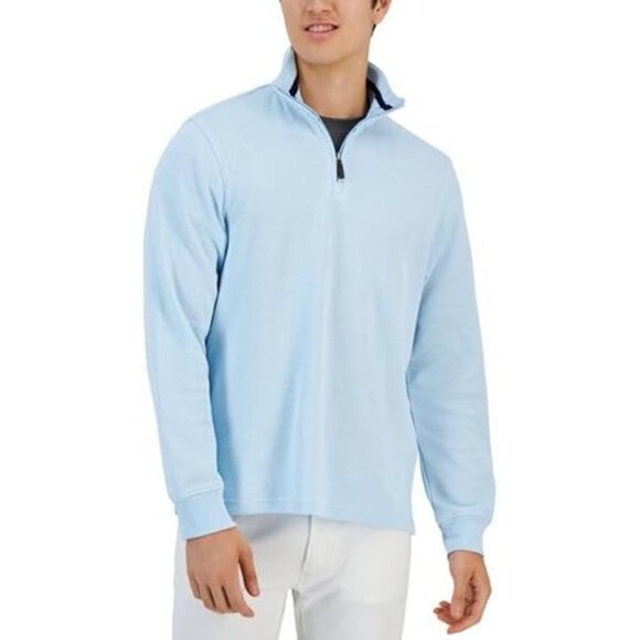 Club Room Men's Pullover Sweatshirt Quarter Zip Mock Neck Light Blue Size Medium - Picture 1 of 2